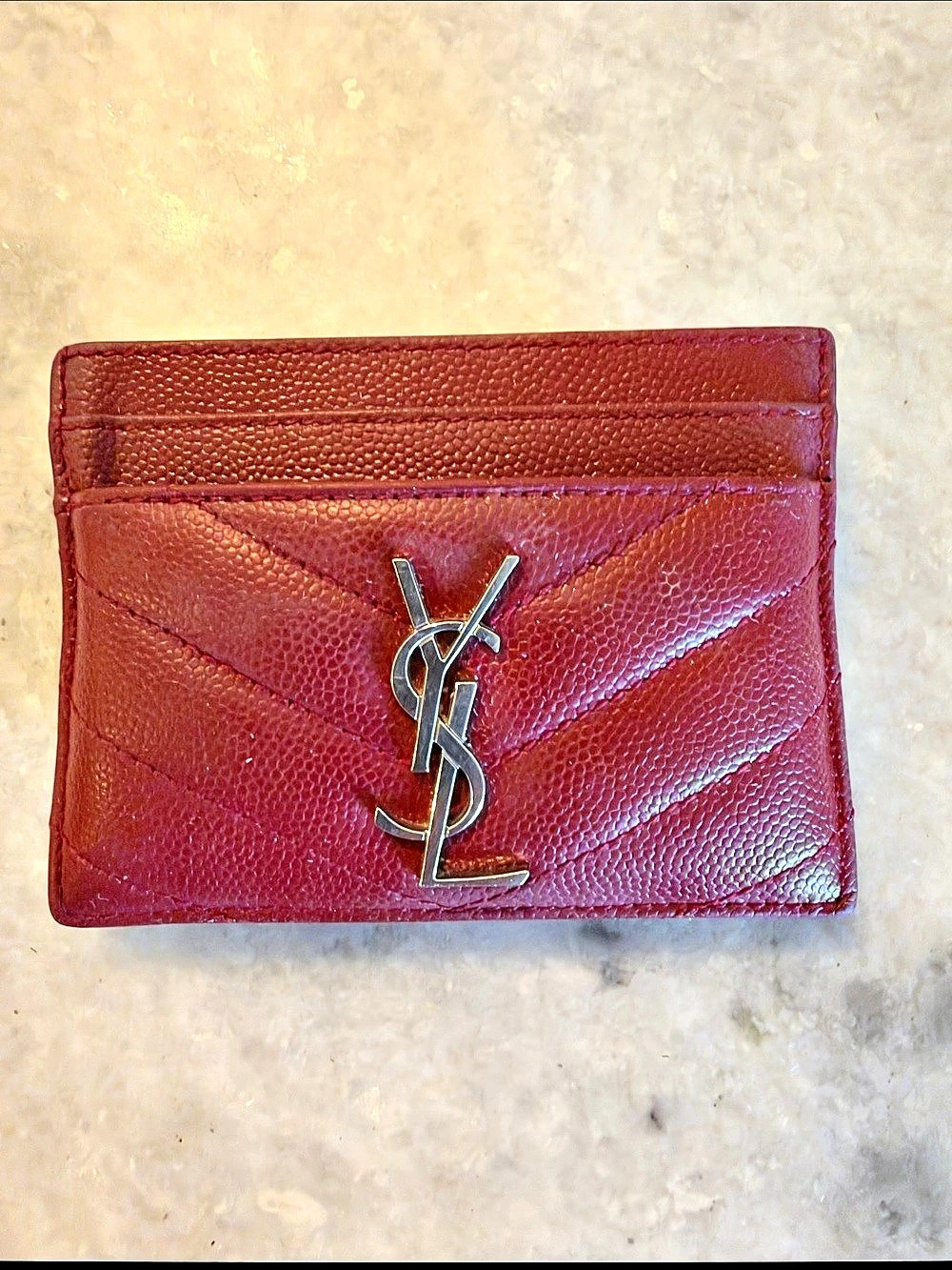Saint Laurent Cassandre Matelassé Fragments Zipped Card Case Red